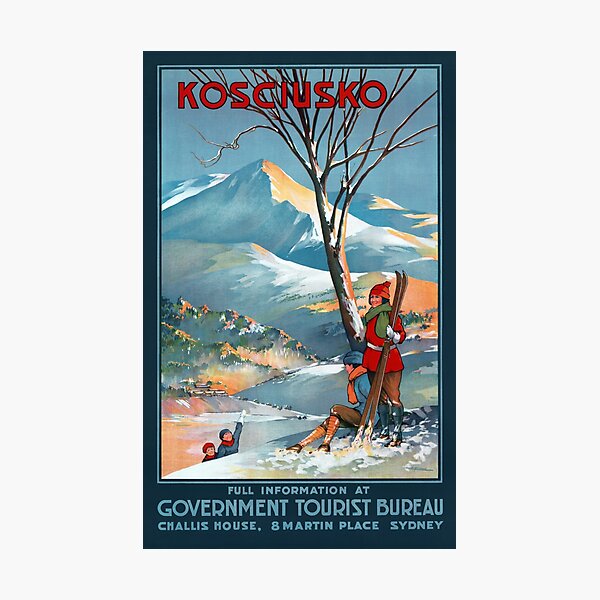 Mount Kosciusko Vintage Travel Poster Restored Photographic Print