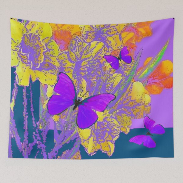 Item preview,  TEAL COLORED LILAC PURPLE BUTTERFLIES FLORAL ART designed and sold by sharlesart.