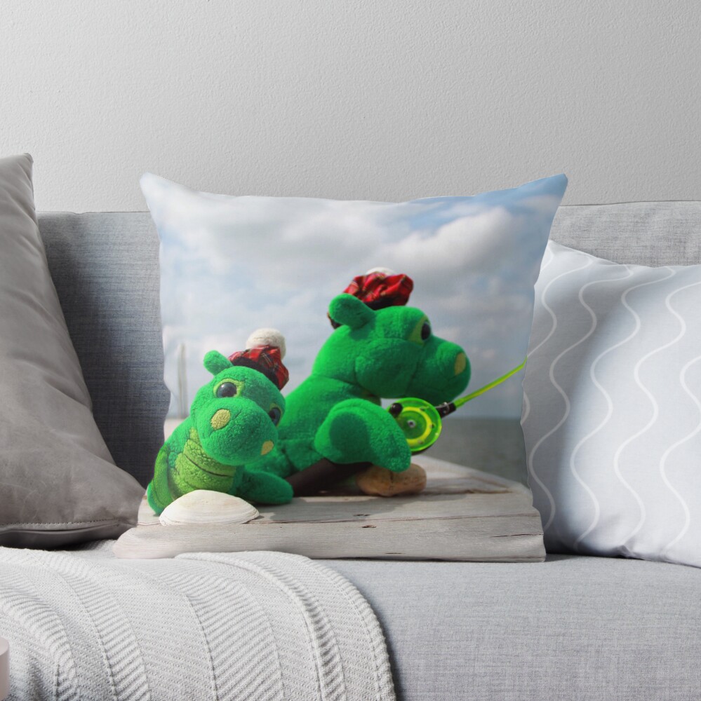 Loch Ness monster on vacation Throw Pillow