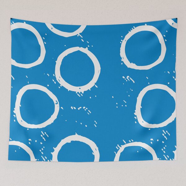 Item preview, Abstract Design of Organic Circle Shapes, Off White on Bright Blue designed and sold by KShedenhelm.