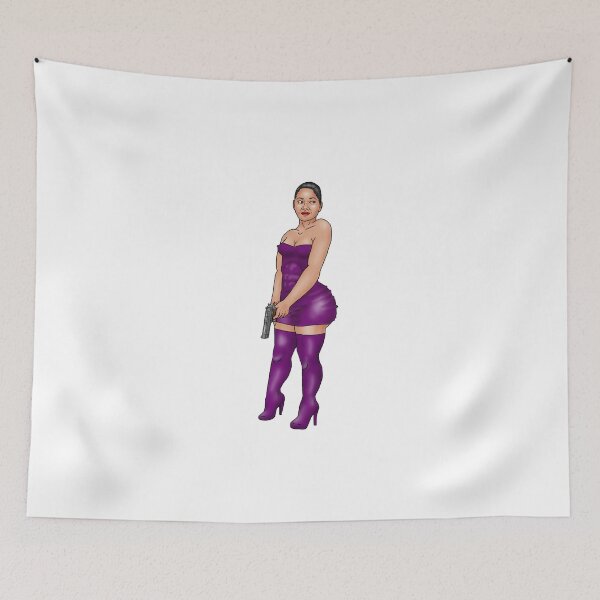 Item preview, dangerous woman in purple dress with desert eagle designed and sold by PinUpsandPulp.