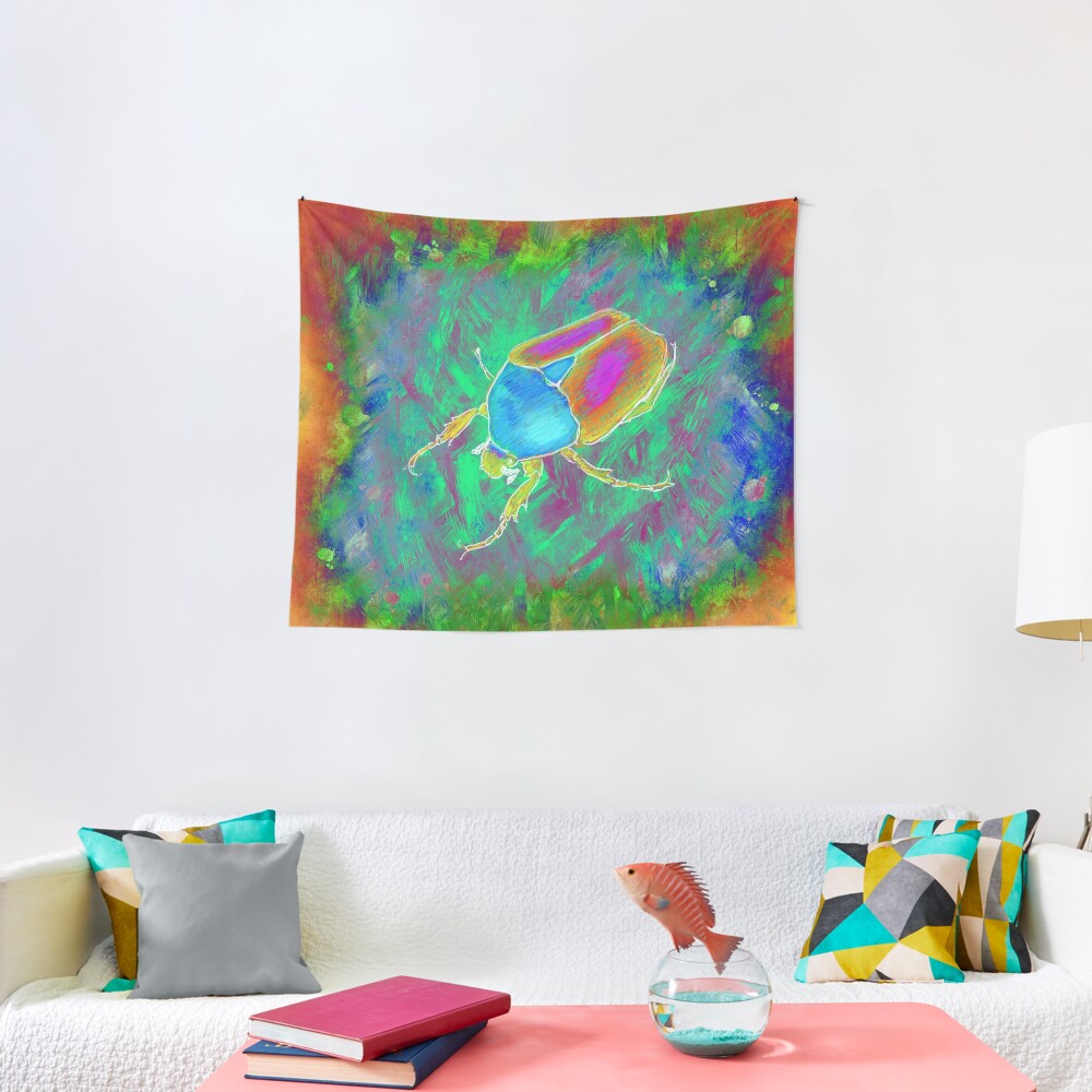 Protaetia cuprea ignicollis (Flower Beetle) - Psychedelic version Tapestry