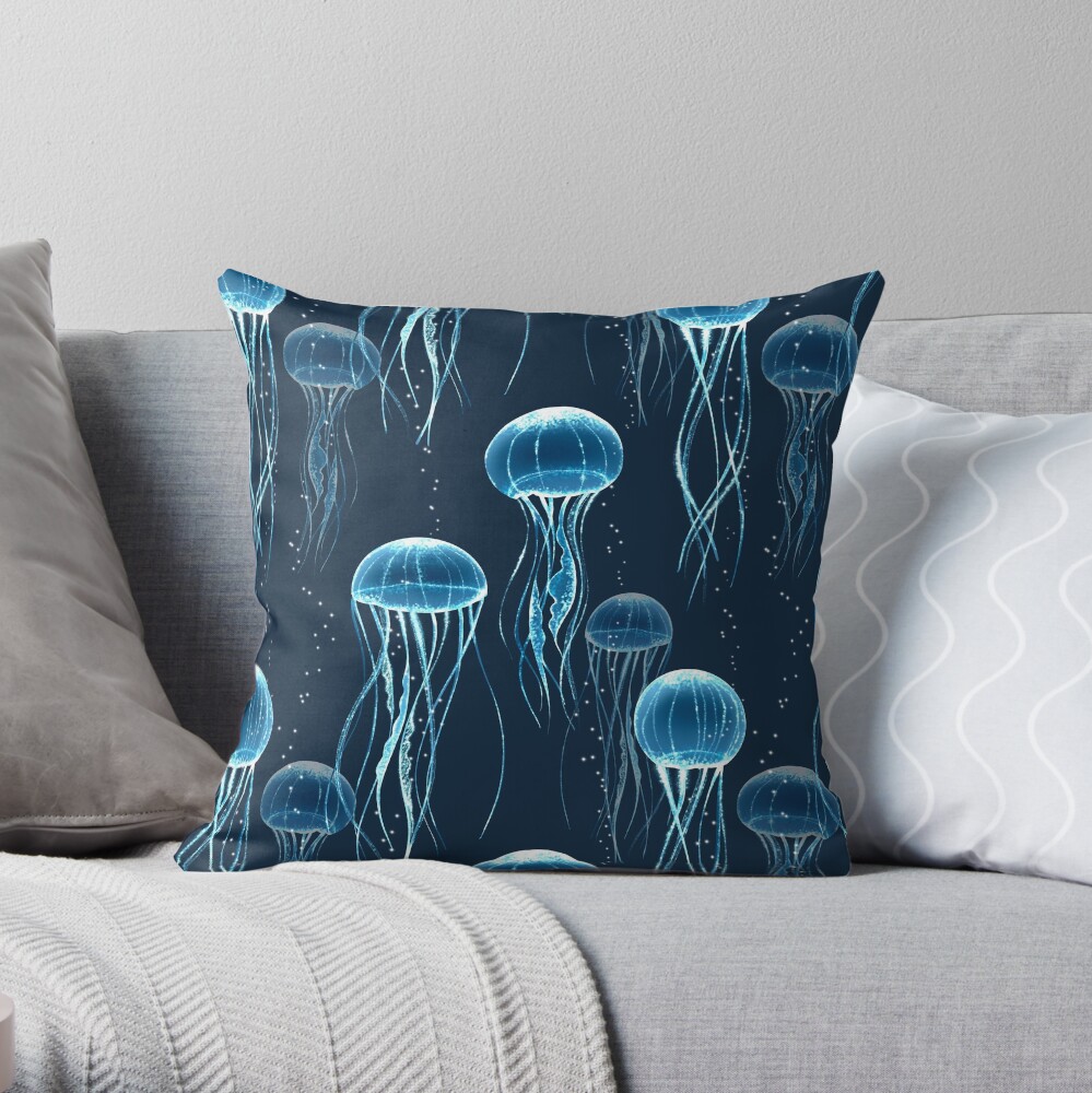 Glowing jellyfish Throw Pillow