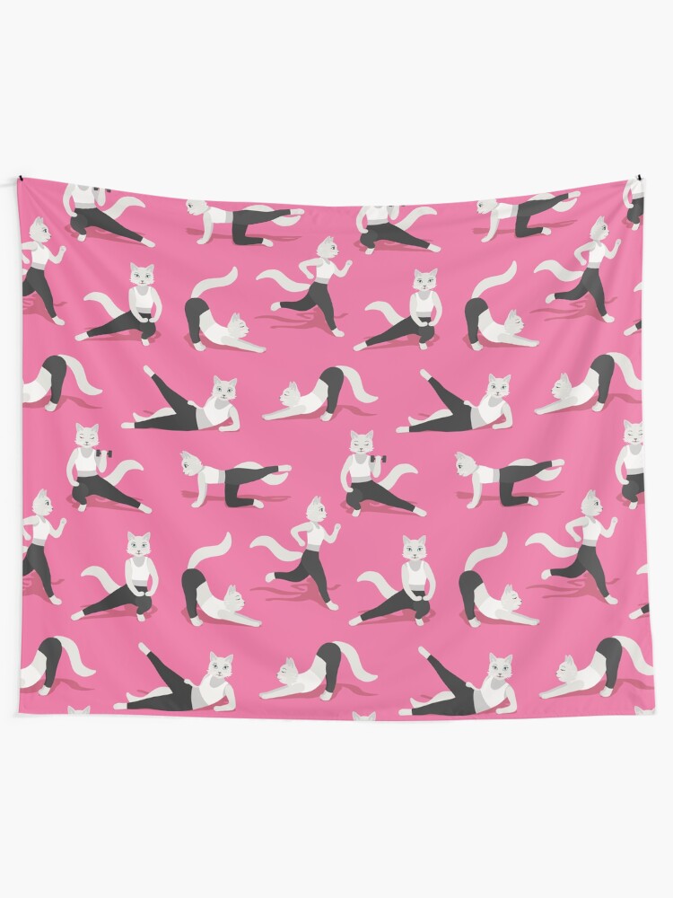 Alternate view of Fitness Cats on pink Tapestry