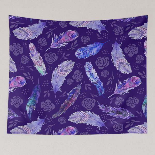 Item preview, Purple Watercolor Floral Feathers designed and sold by oppositedge.