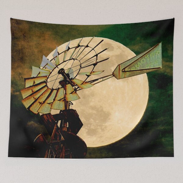 Item preview, Rustic Night Windmill Moon Country Art Farmhouse Art Digital Download A544 designed and sold by byNicol.