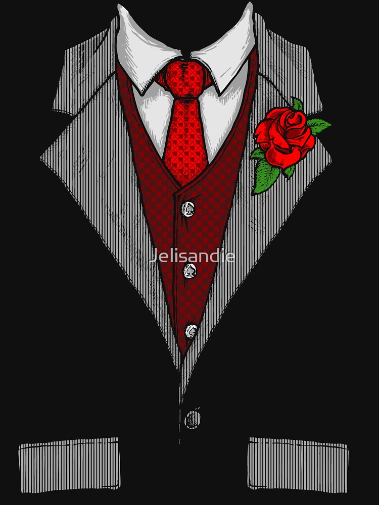 Funny tuxedo costume with rose and red tie Halloween Gift Essential T-Shirt  by Jelisandie