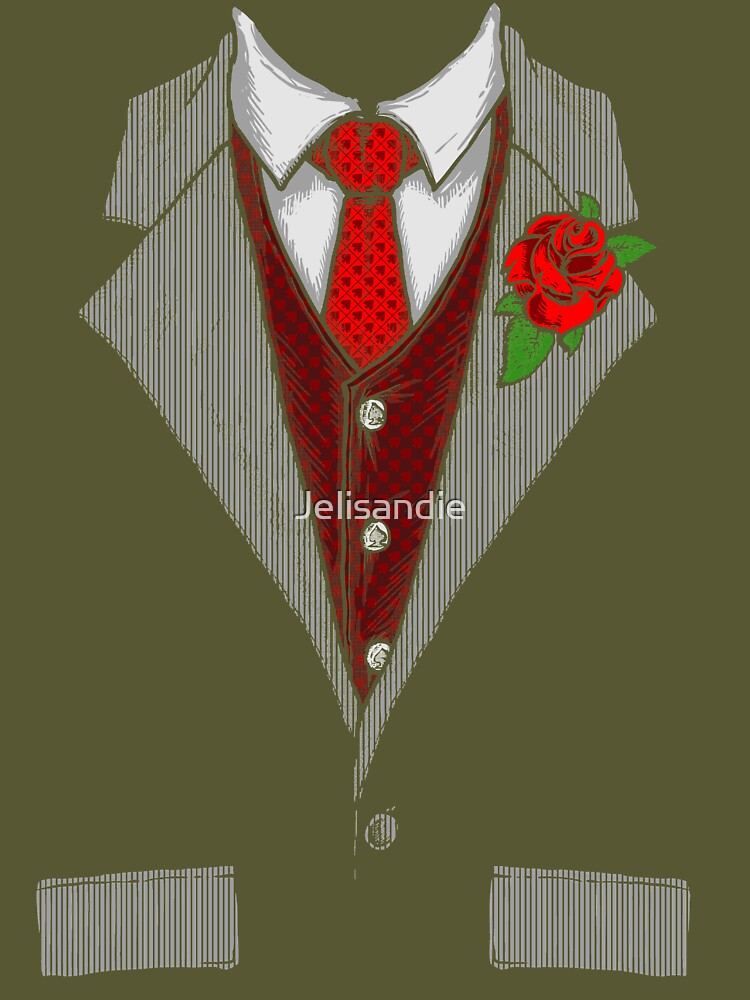 Funny tuxedo costume with rose and red tie Halloween Gift Essential T-Shirt  by Jelisandie