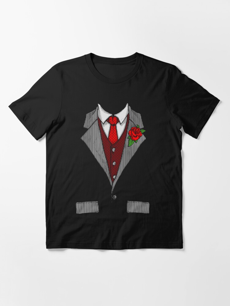 Funny tuxedo costume with rose and red tie Halloween Gift Essential T-Shirt  by Jelisandie