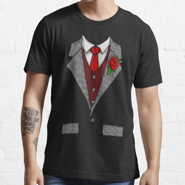 Funny tuxedo costume with rose and red tie Halloween Gift Essential T-Shirt  by Jelisandie