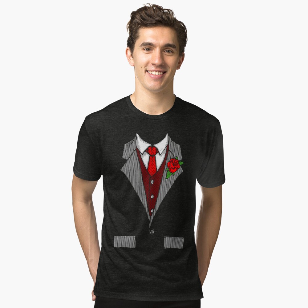 Funny tuxedo costume with rose and red tie Halloween Gift Essential T-Shirt  by Jelisandie