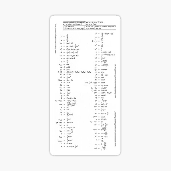 #Physics #Formula #Set, #length, distance, height, area, volume, time, speed, velocity, area rate, diffusion coefficient Sticker