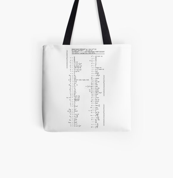 #Physics #Formula #Set, #length, distance, height, area, volume, time, speed, velocity, area rate, diffusion coefficient All Over Print Tote Bag