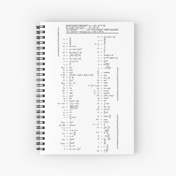 #Physics #Formula #Set, #length, distance, height, area, volume, time, speed, velocity, area rate, diffusion coefficient Spiral Notebook