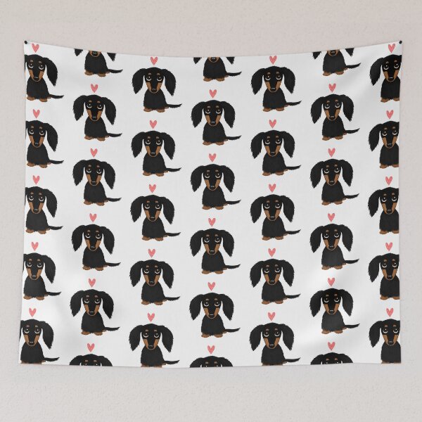 Item preview, Black and Tan Longhaired Dachshund Cartoon Dog with Heart designed and sold by Jenn Inashvili.