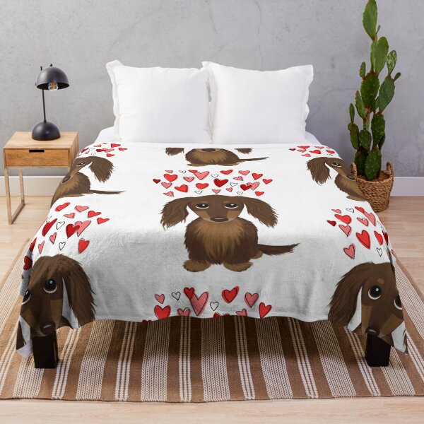 ENVOGUE Valentine Dachshund Dogs Hearts Love Rose Throw Blanket Oversized New