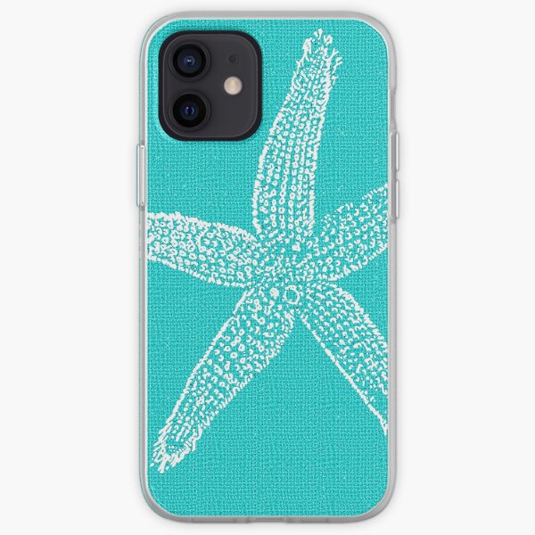 Aqua Blue with White Starfish iPhone Soft Case