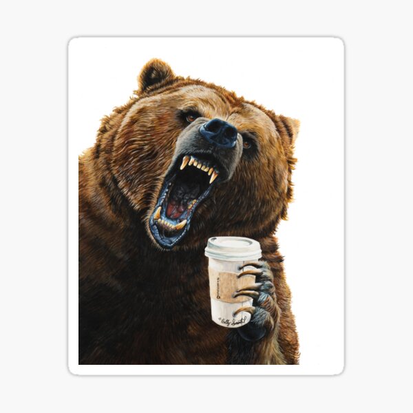 Grizzly Mornings - give that bear some coffee Sticker