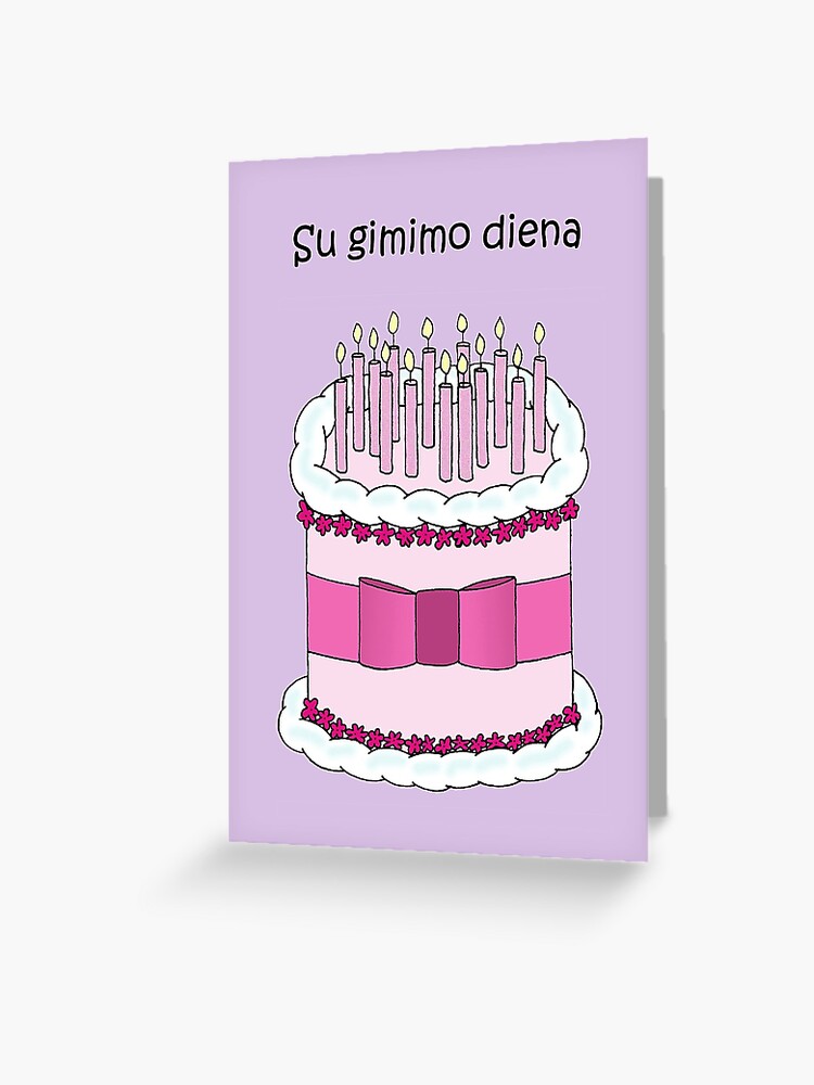 Carte De Vœux Bougies Et Gateau Joyeux Anniversaire Lituanien Par Katetaylor Redbubble