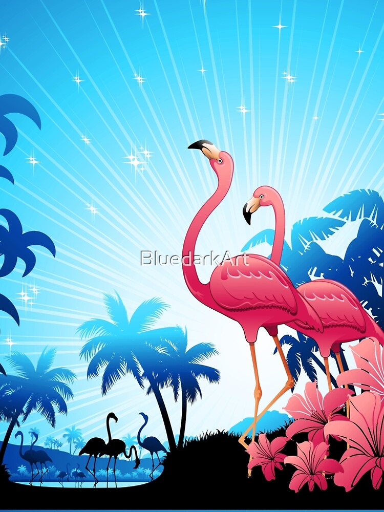 Pink Flamingos on Blue Tropical Landscape" A-Line Dress for Sale by  BluedarkArt | Redbubble