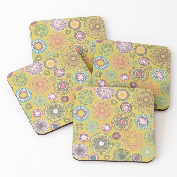 Item preview, Colorful concentric circles on mustard yellow - seamless pattern designed and sold by colorofmagic.