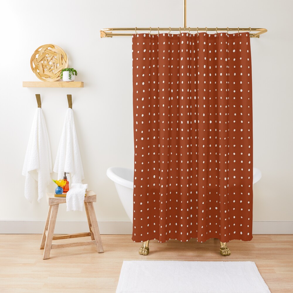 Light Grey Dots On Rust Shower Curtain For Sale By BlertaDK Redbubble   Ur,shower Curtain Closed Context,square,1000x1000.1 