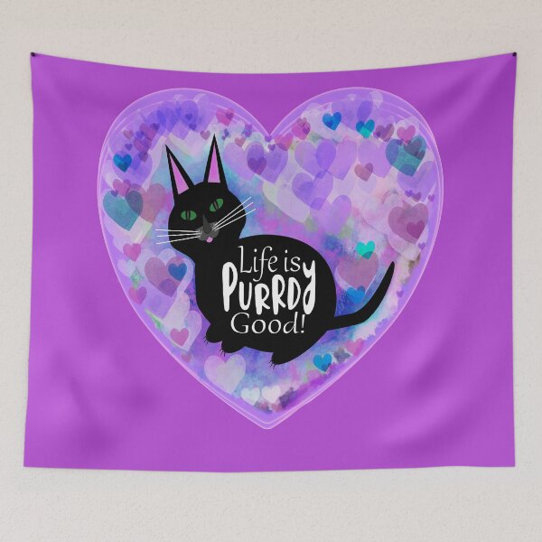 Item preview, Cute Black Cat and Purple Rainbow Heart. Life is Purrdy Good! designed and sold by innerspectrum.