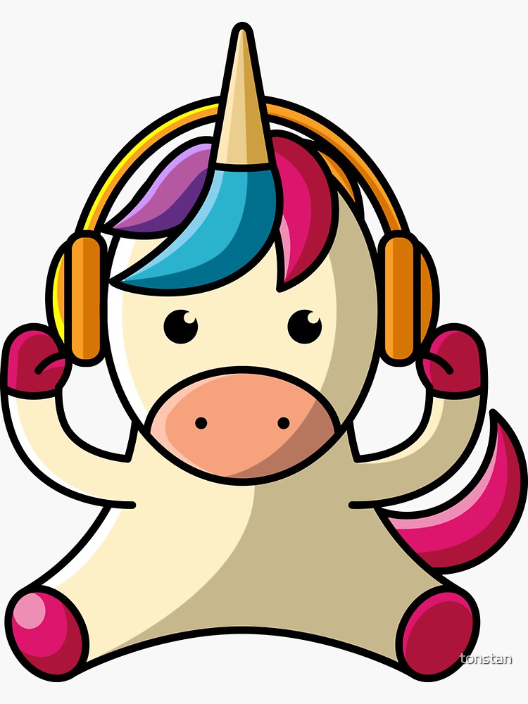 Cute unicorn with headphones. Very beautiful design for kids. - Cute Unicorn  - Sticker