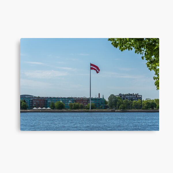 Item preview, Latvian Flag Waving in the Breeze on the Daugava River on a Sunny Day in Riga, Latvia designed and sold by Jon Shore.