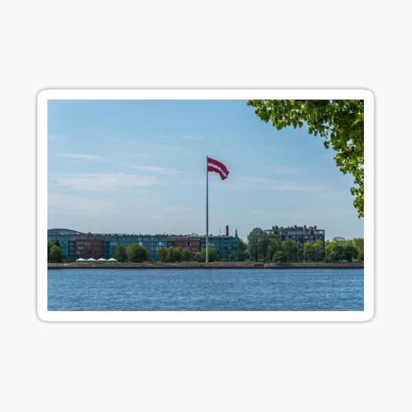 Item preview, Latvian Flag Waving in the Breeze on the Daugava River on a Sunny Day in Riga, Latvia designed and sold by Jon Shore.