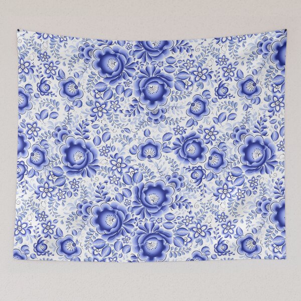 Item preview, Blue floral design in Russian gzhel style designed and sold by Art of Sun.