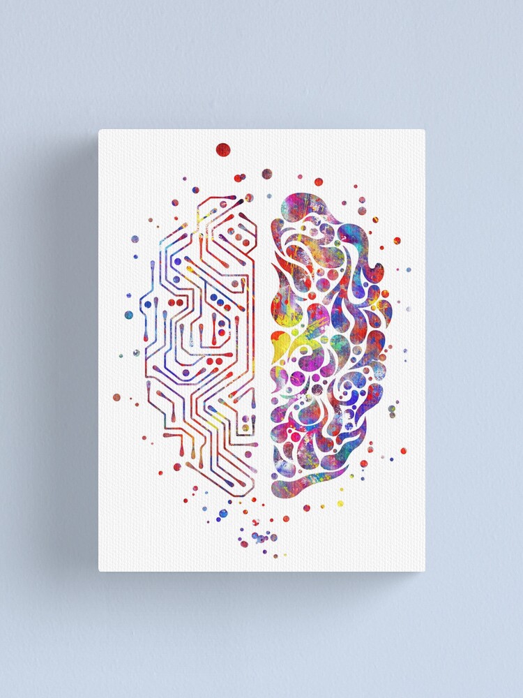 Alternate view of Circuit board brain, watercolor circuit board brain, science art, science Canvas Print