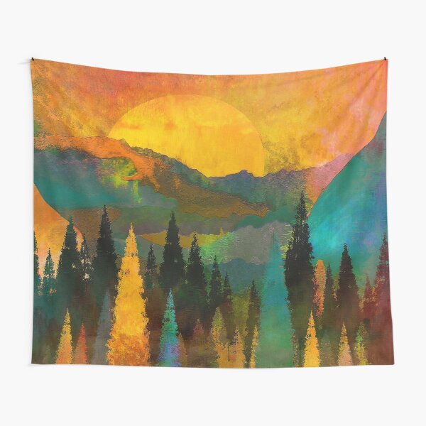 Item preview, Mountain Forest Sunset Painting Warm Orange Nature Art designed and sold by livianasgifts.