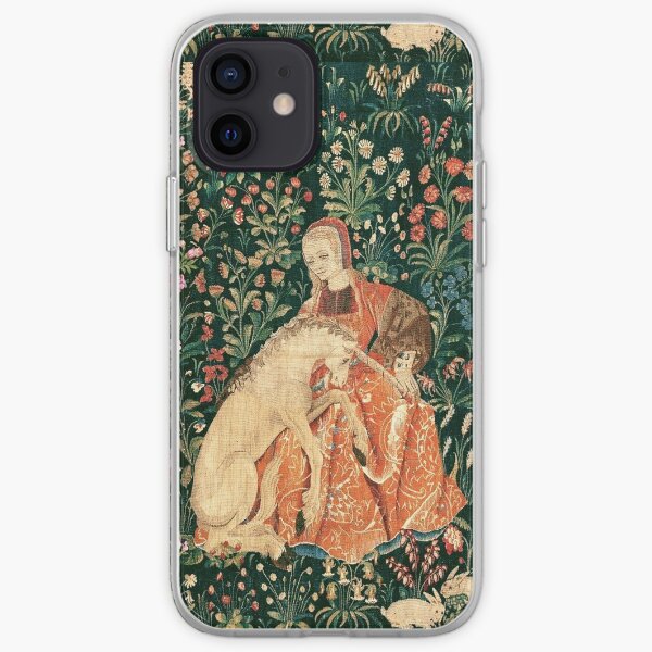LADY AND UNICORN AMONG FLOWERS ,HARES,Red Green Floral iPhone Soft Case