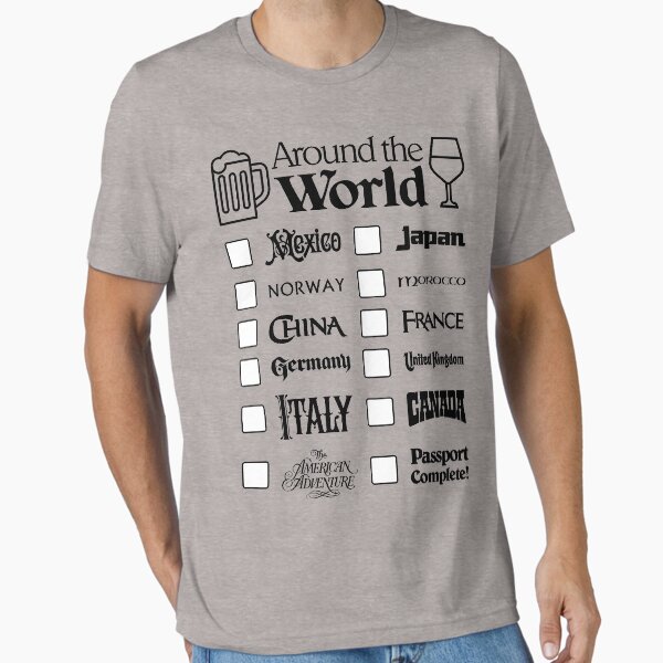 Vista previa del artículo con la obra «Epcot Drink Around the World (texto negro, México primero)», diseñado y vendido por enchanted-tees.
