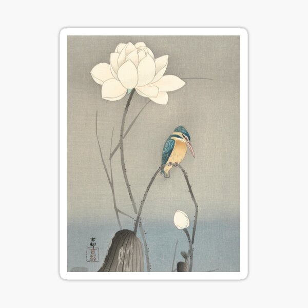Vista previa del artículo con la obra «Martín pescador con flor de loto, Ohara Koson», diseñado y vendido por Vintage Wall Art.