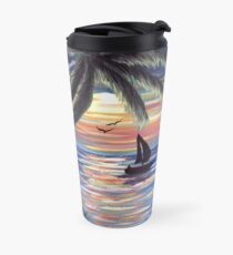 Palm Trees Sunset Ocean Painting Travel Mug