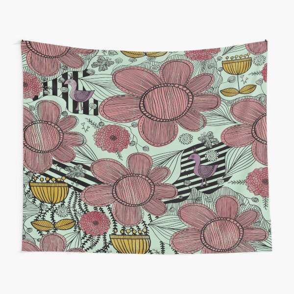 Whimsical Floral Folk Art Design Tapestry