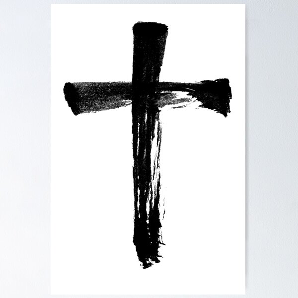 Item preview, Brush Cross - Christian Religious Crucifix - black on white designed and sold by 26-Characters.
