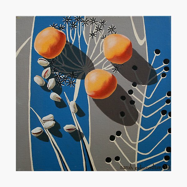 Item preview, Apricots and Pistachios on Vintage Blue and Grey Fabric designed and sold by Sarah  Edmondson.