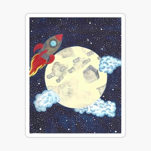 Rocket Ship and Moon Walk Sticker