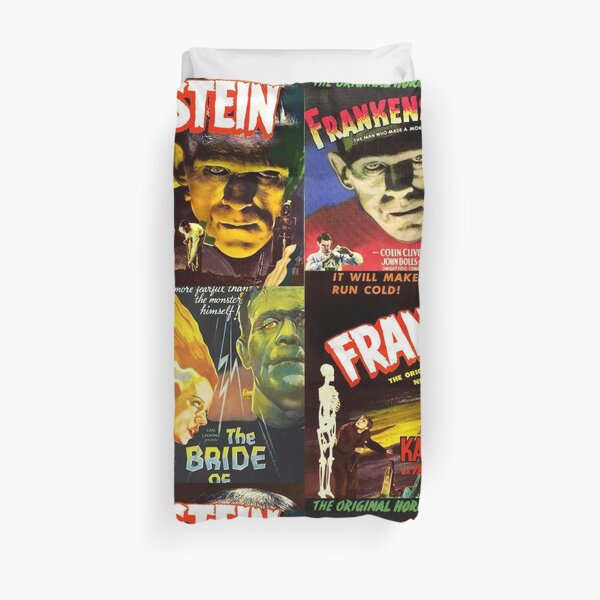 Frankenstein Classic Horror Monster Sci-fi Horror Scary Monster Movie - Vintage Movie Horror Print - Movie Poster Collage - Classic Horror Science Fiction Movie Print Duvet Cover