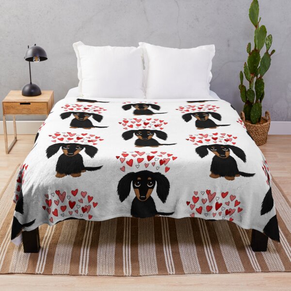 Item preview, Valentine Dog Black and Tan Longhaired Dachshund with Hearts designed and sold by Jenn Inashvili.