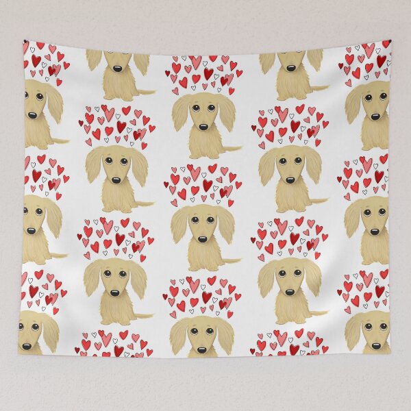 Item preview, Longhaired Cream Dachshund with Hearts designed and sold by Jenn Inashvili.