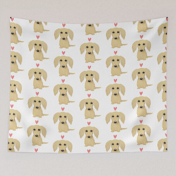 Item preview, Longhaired Cream Dachshund Cartoon Dog with Heart designed and sold by Jenn Inashvili.