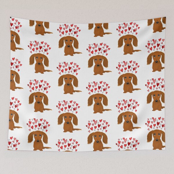 Item preview, Cute Longhaired Red Dachshund Cartoon Dog with Hearts designed and sold by Jenn Inashvili.