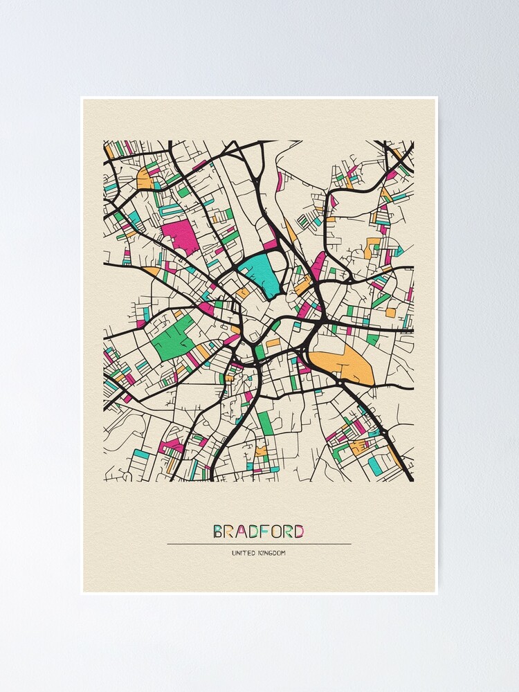 Bradford Map Street View Bradford, England Street Map" Poster By Geekmywall | Redbubble