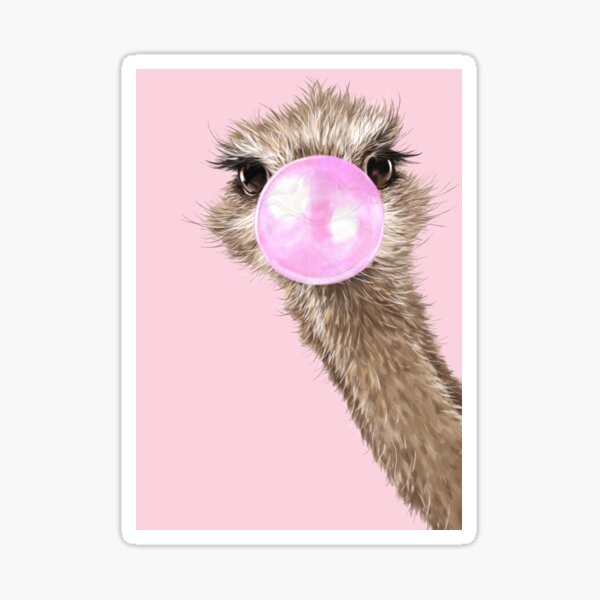 Sneaky Ostrich with Bubble Gum in Pink Sticker