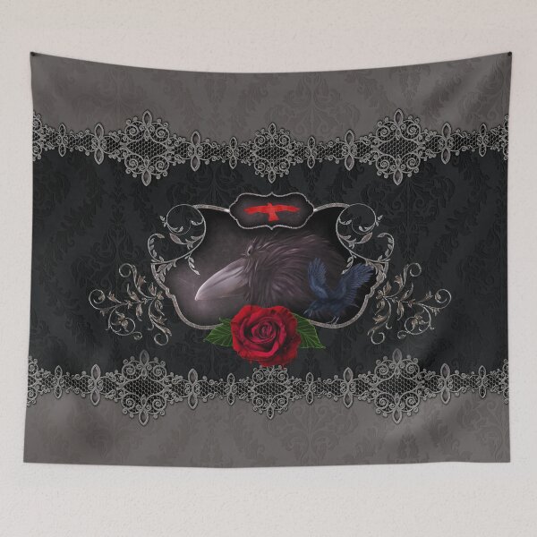 Item preview, Crow with rose an wonderful elegant damask background designed and sold by nicky2342.