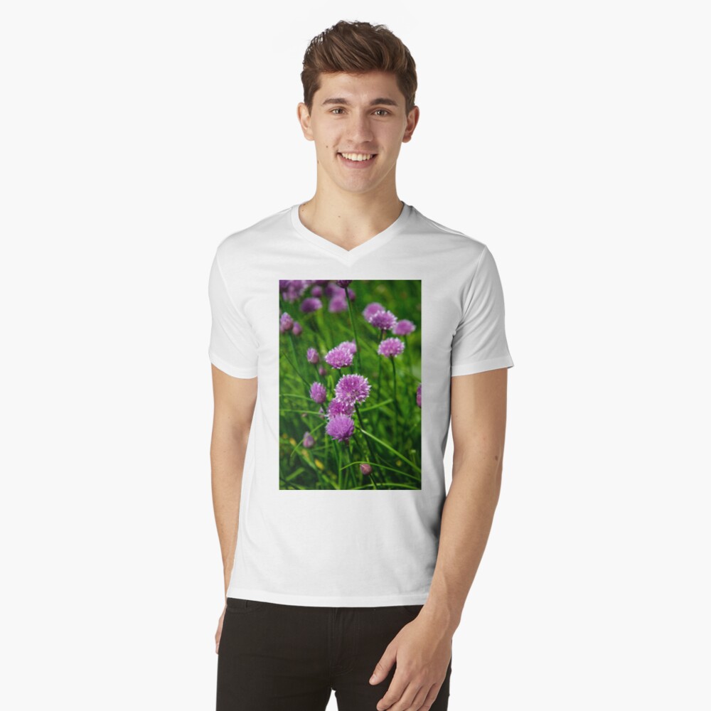 chive flowers in the evening light V-Neck T-Shirt